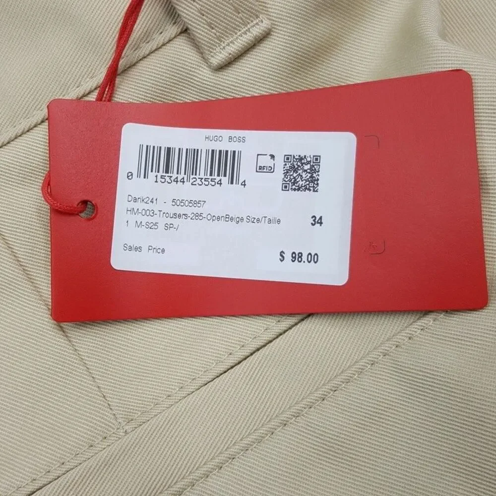 HUGO BOSS Chino Shorts Mens 34 Tan Flat Front Stretch 10